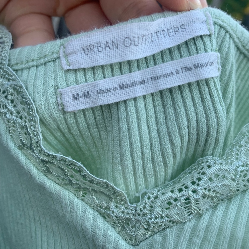 Sage Ribbed Lace Cami Tank Top - Picture 2 of 2